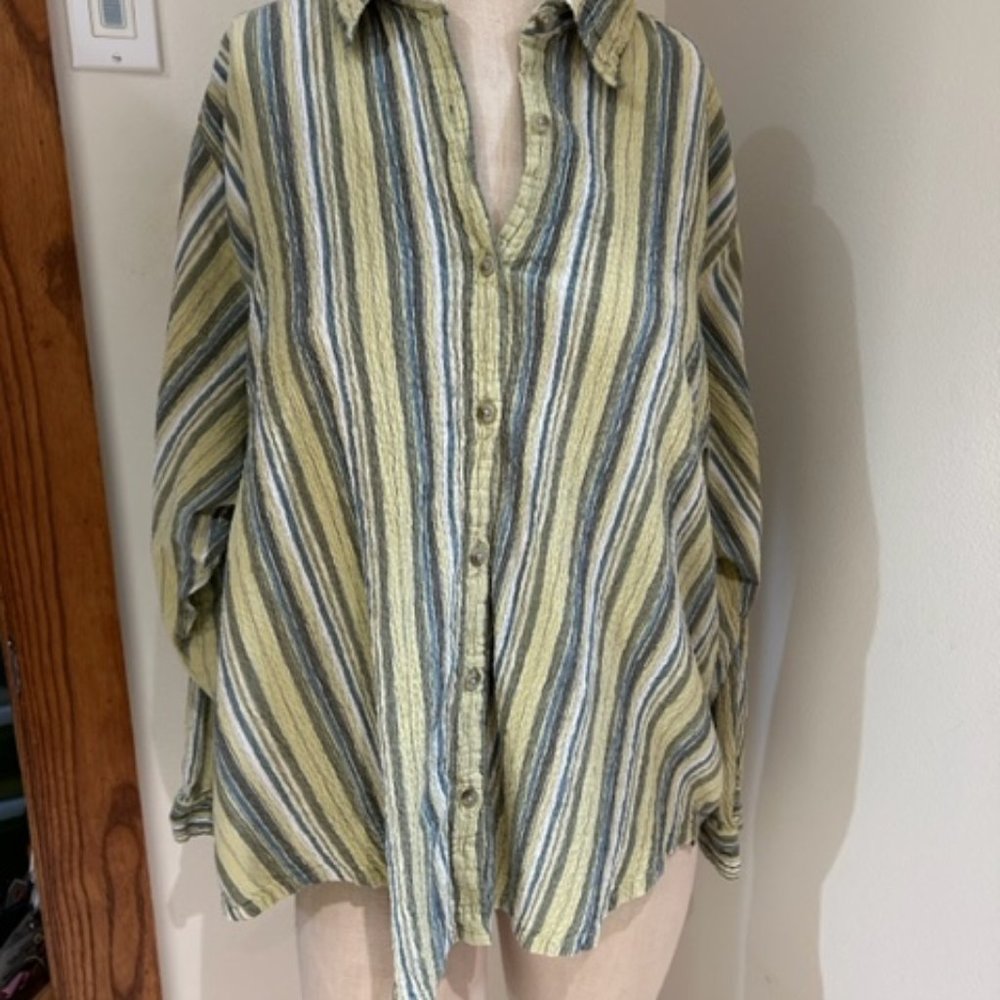 Columbia Sportswear Long Sleeve Green Stripe Button Down Shirt Women's  Sz XL/1X